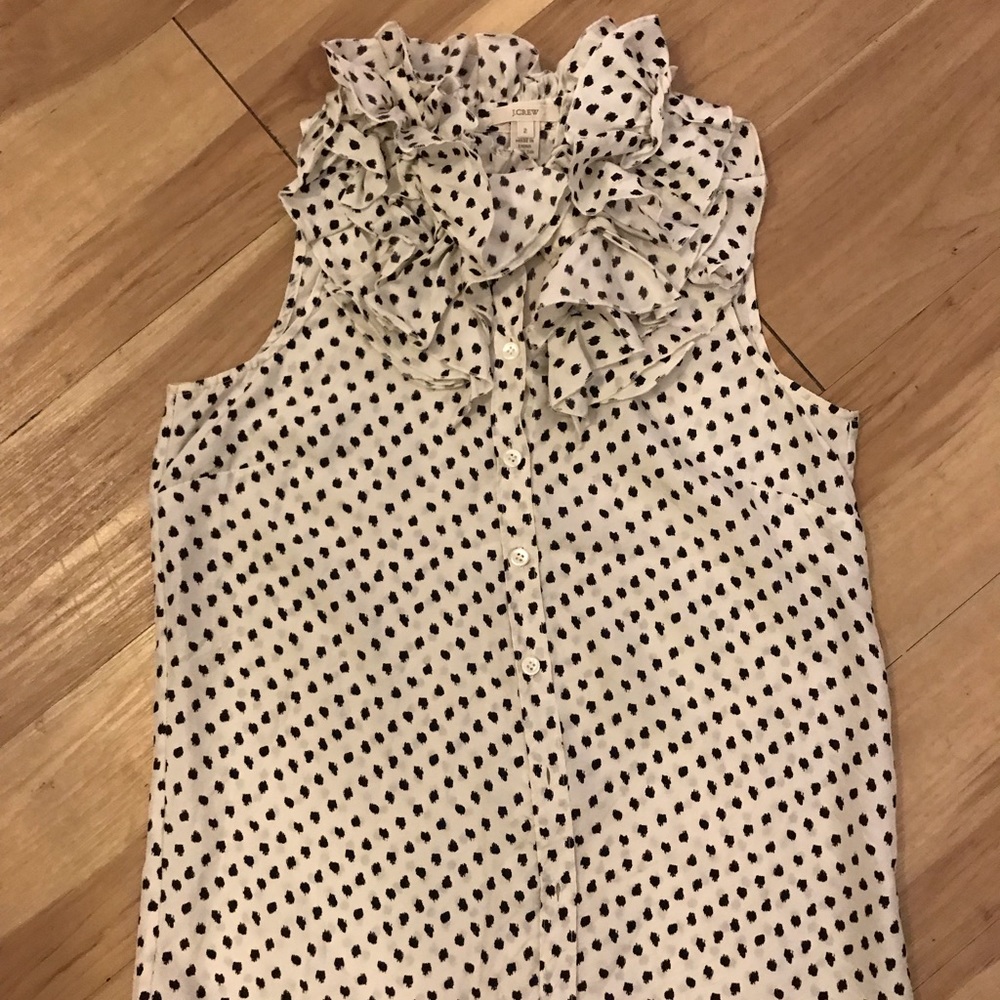 J. Crew Polka Dot Silk Ruffled Neck top Size 2
